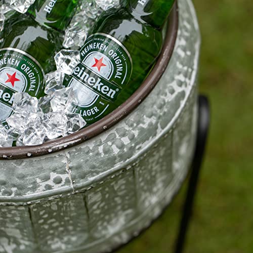 Silver Galvanized Metal Ice Bucket Beverage Cooler Tub with Stand