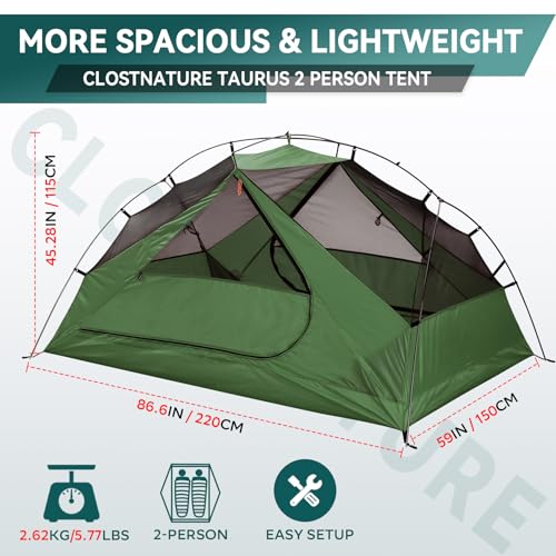 Clostnature 2 Person Backpacking Tent - Lightweight Two Person Tent for Backpacking, Easy Set Up Waterproof Camping Tent f...