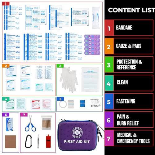 Small First Aid Kit - 165 Piece Dual-Color Emergency Medical Kit with Hard Shell & Fluorescent Exterior Coating, Emergency...