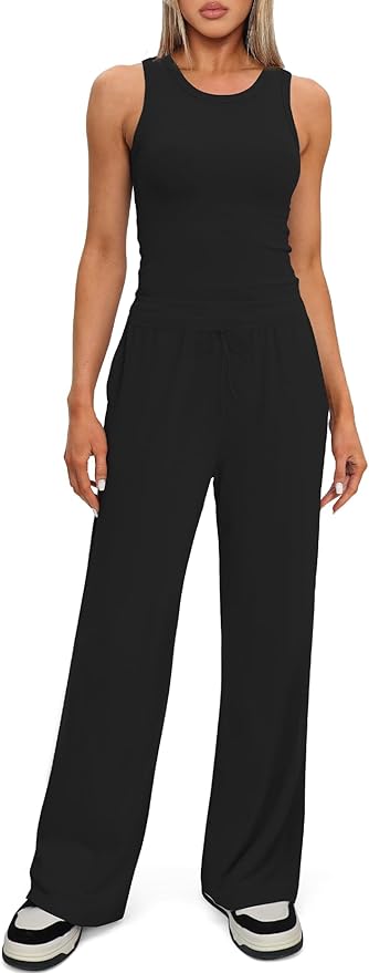 Darong Women's 2 Piece Outfits Lounge Sets Sleeveless Tank Tops Wide Leg Pants Sets Tracksuits Match Sets