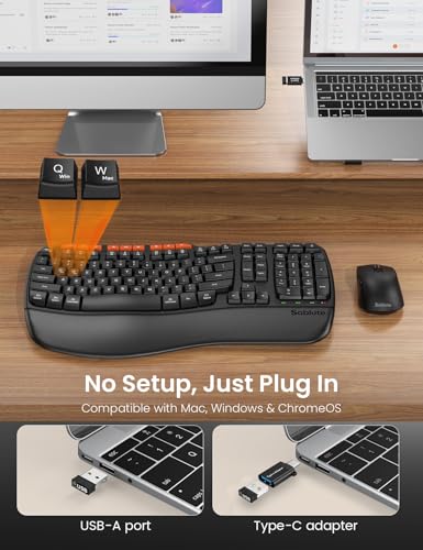 Ergonomic Wireless Keyboard and Mouse Combo, 2.4G Full Size Wave Key Board with Cushioned Palm Rest, Natural Typing, 3 DPI...