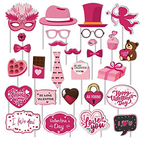 Valentines Day Photo Booth Props Kit, 28PCS Photography Props, Funny DIY Picture Selfie Accessories for Valentine’s Day We...