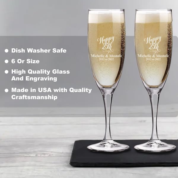 Krezy Case 25th Anniversary Couple Champagne glasses with Black box, Perfect Anniversary Flutes,Bridal shower Flutes, Wedding party, Bachelorette Party,Anniversary Flutes