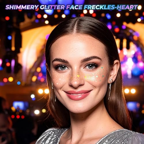 YGQQOY Holographic Glitter Freckles, Glitter Freckles Face Tattoo,Sparkle Makeup Patches,Face Glitter for Hallowmas Christ...