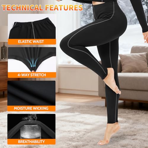 Thermal Leggings for Women, Fleece Lined Thermal Underwear Bottoms Long Johns, Warm Insulated Pants Cold Weather/Skiing