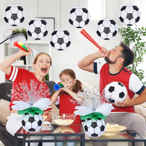 36 Pieces Soccer Paper Lanterns Centerpieces Decorations 8'' Soccer Lanterns Table Centerpieces with Metallic Foil Centerp...