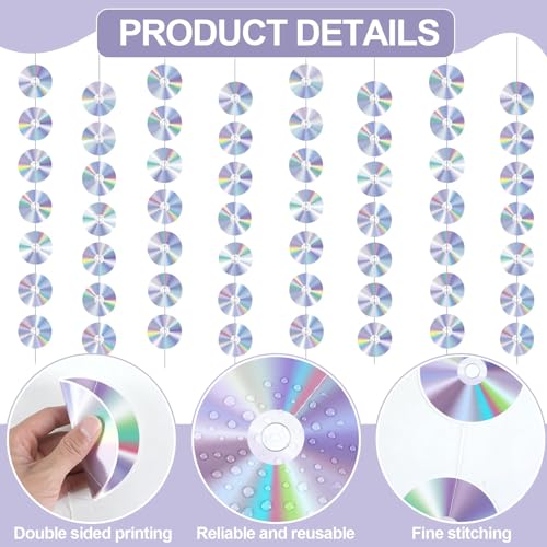 CD Disco Banners Retro 90s Theme CDs Paper Cutouts Hanging Swirl Ceiling Y2K Early 2000s Party Decorations 50s 70s 80s Mus...