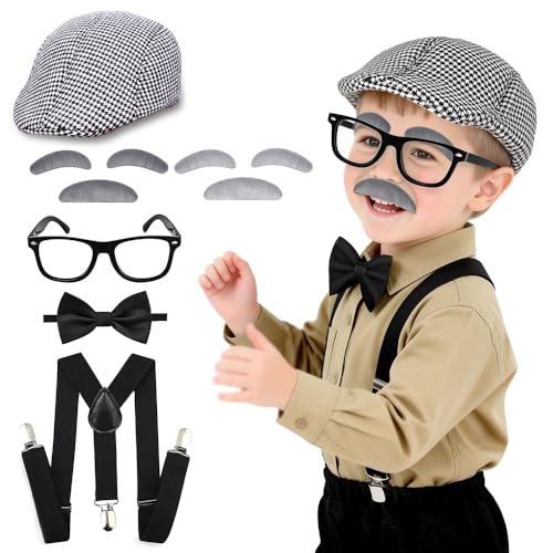 CONNICS 100 Day of School Costume for Boys,Old man dress up for kid – Grandpa Cosplay Costume Accessories
