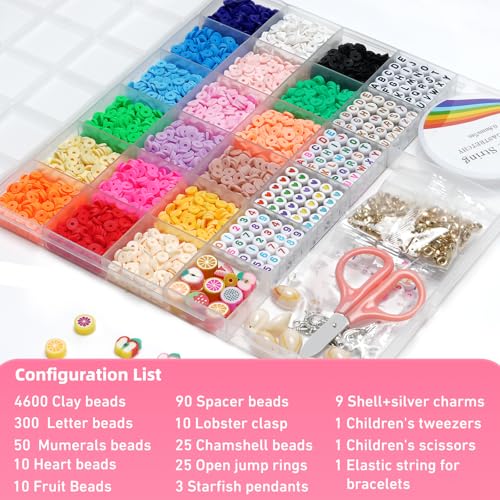 Redtwo 5100 Clay Beads Bracelet Making Kit, Flat Preppy Beads for Friendship Jewelry Making,Polymer Heishi Beads with Char...