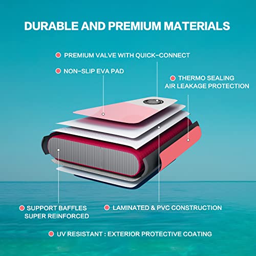 Inflatable Stand Up Paddle Board – Simple Deluxe Premium SUP for All Skill Levels, Pink Paddle Boards for Adults & Youth, ...