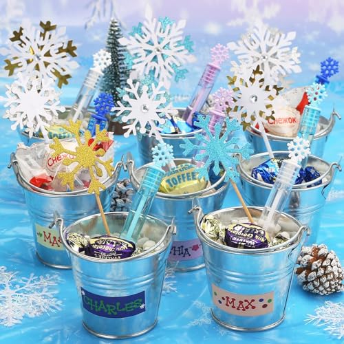 32 Pcs Snowflake Bubble Wand Bulk for Kids, 4 Color Mini Snowflake Party Favor, Valentine's, Goody Bag Stuffers, Classroom...