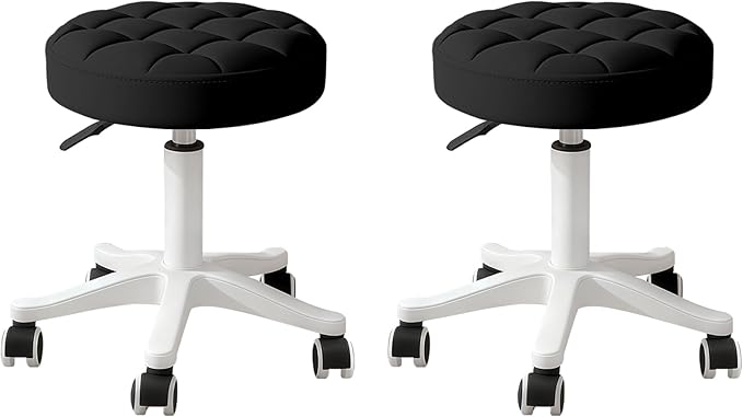 JPBSTO Small Rolling Stool with Wheels, PU Leather Height Adjustable Vanity Work Task Stool, 360 Swivel, Padded Seat Cushion,for Salon, Home, Office