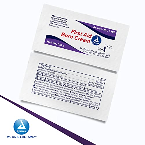 Dynarex First Aid Burn Cream - Burn Ointment For Minor Cuts, Wounds, Burns - Single Dose Water-Based Formula with Benzalko...