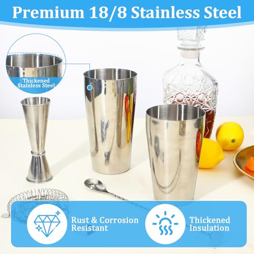Professional Cocktail Shaker, Professional 5-Piece Bartender Kit with Boston Shaker, Hawthorne Strainer, Double Measuring ...
