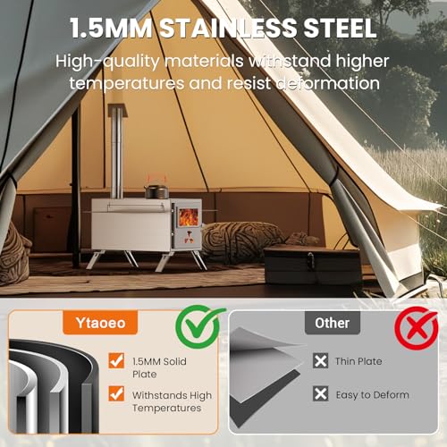 Upgraded Wood Stove, Hot Tent Stove Camping Portable Stainless Steel Wood Burning Stove with 7 Chimney Pipes for Wall Tent...