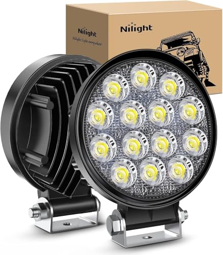 Nilight LED Pods 2Pcs 4.5Inch 42W 4200LM Round Flood Light Off Road Fog Lights Driving Roof LED Light Bar Work Light for A...