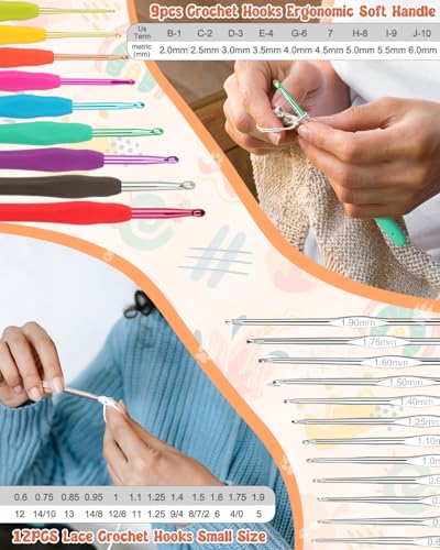 Coopay Crochet Kit Beginners Crochet Hook Set with Crochet Yarn,58PCS Portable Crochet Set Ergonomic Crochet Hooks Travel ...