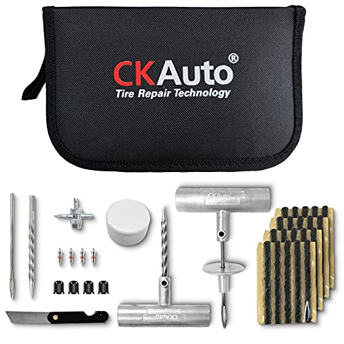 CKAuto Universal Tire Repair Kit, Heavy Duty Car Emergency Tool Kit for Flat Tire Puncture Repair, 36 Pcs Value Pack, Tire...