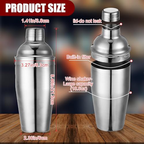 Nitial 9 Pcs Bar Cocktail Shaker Professional Stainless Steel Martini Drink Mixer Built-in Strainer for Bartending No Leak...
