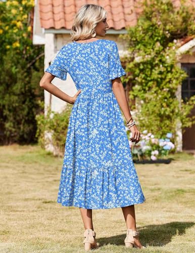 Zeagoo Womens Summer Dresses 2026 Casual Midi Dress Flowy Sundress Ruffle Short Sleeve Tiered Dresses A Line Boho Dress
