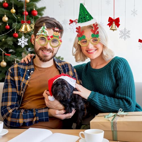 HLQHXWHZT 18PCS Christmas Glasses and Holiday Headbands Adult Set Christmas Photo Booth Props Party Decoration Accessories...