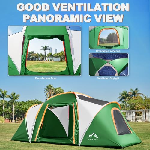 Tents for Camping, Waterproof 10 Person Family Tent with Double Layer & 4 Large Mesh Windows, Weather Resistant Easy Setup...