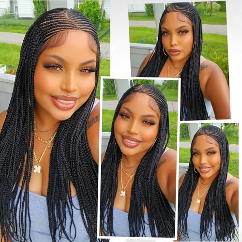 Braided Wigs for Black Women 13x8 HD Lace Front Cornrow Braids Wig Premium Synthetic Hair 30 Inch Full Lace Cornrow Box Braid Wig with Baby HairNatural Black