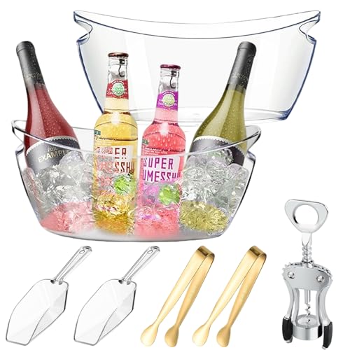 Ice Buckets for Parties,Ice Bucket Bowls of 2pcs with Scoops(2pcs)&Metal Wine Bottle Opener&Ice Clip(2pcs),5.5L Large Clea...