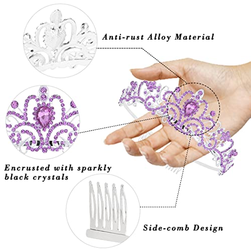 CURASA Purple Tiara - Cute Crystal Tiaras for Women & Girls - Princess Crown with Combs - Exquisite Hair Accessories for Prom