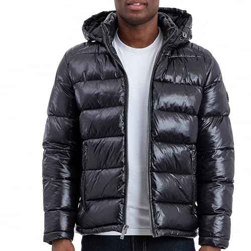 Michael Kors mens Shine Hooded Puffer Jacket, Heavy Winter Jackets for Men, Water Resistant