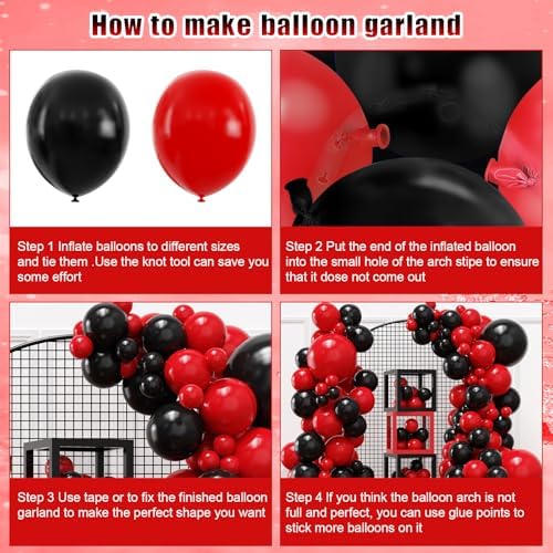 YMSZ Red and Black Balloons, Black and Red Balloons Garland Arch Kit with Different Size for Birthday, New Years, BBQ Casino, Graduation and Anniversary Decorations Supplies