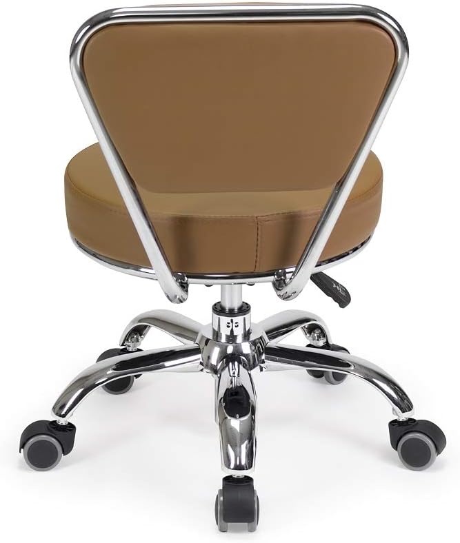 MAYAKOBA Dayton Rolling Bathroom Seat (Cappuccino) Pneumatic, Short Stool with Adjustable Height 13"-15", Perfect for Bathroom Tub Height, Paded Shower Bench with Back-Support