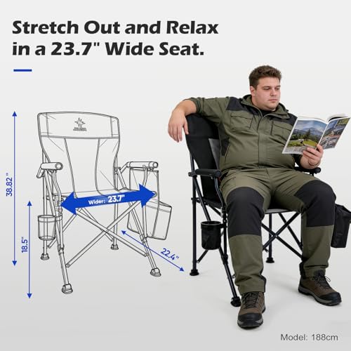 JKLESA XL Premium Camping Chair - 400lb Capacity, Oversized 23.7" Wide Seat, Heavy Duty 600D Oxford Fabric, Padded Camping...