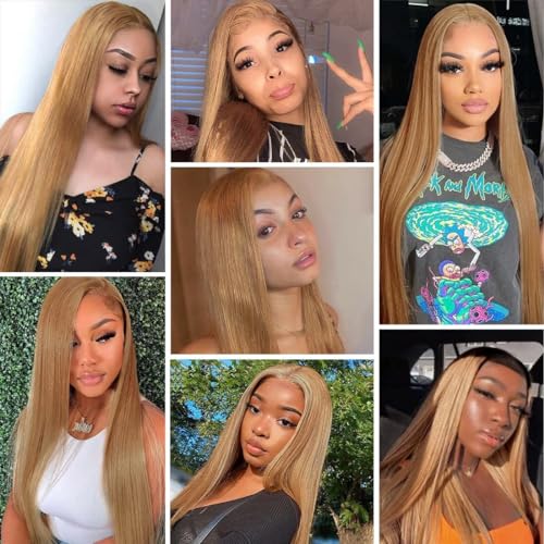 24 26 28 inch Blonde Straight Bundles Human Hair Color 27 Honey Blonde Bundles Unprocessed Brazilian Virgin Hair Double Weft Weave Extensions Hair Soft And Healthy For Women