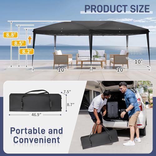 VINGLI 10x20 ft Pop Up Canopy Tent with 6 Sidewalls with Carry Bag, Outdoor Canopy Patio Event Tent Commercial Canopy(Black)