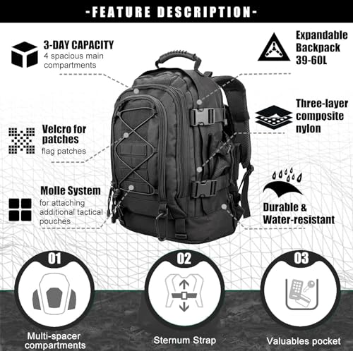 Miramrax Tactical Backpack Military Hiking Daypack - Molle Backpack for Men 3 Day Assault Pack Bug Out Bag for Camping Tra...