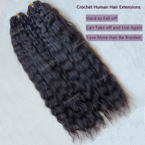 Knotless Crochet Human Hair Braids Extensions Pre Separated Wet and Wavy Brazilian Virgin Human Hair Braiding Bundles With Threading for Black Women Micro Link Meadow Hair 18inch 60g