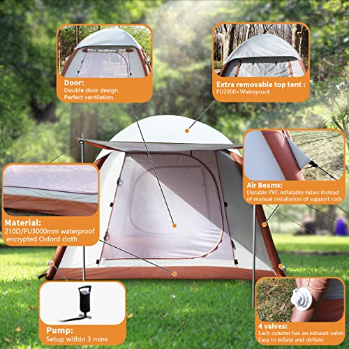 Umbalir Upgrade Inflatable Camping Tent with Pump, Easy Setup 4 Season Glamping Tent, 2-4 Persons Waterproof Windproof Out...