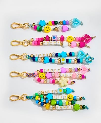 MINIMISSMIANYC 421PCS Beaded Keychain Making Kit for Women,Acrylic Heart Star Flower Letter Alphabet Bag Beads DIY Key Cha...
