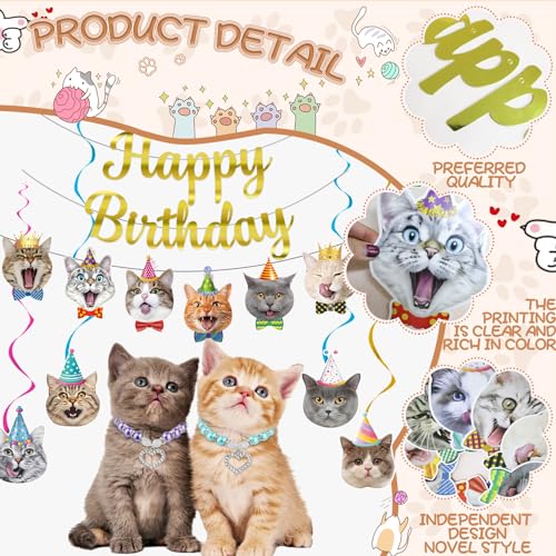 Cat Theme Birthday Party Decorations,Cat Birthday Decoration Happy Birthdays Banners Cats Hanging Cutouts Hanging Swirl Decor