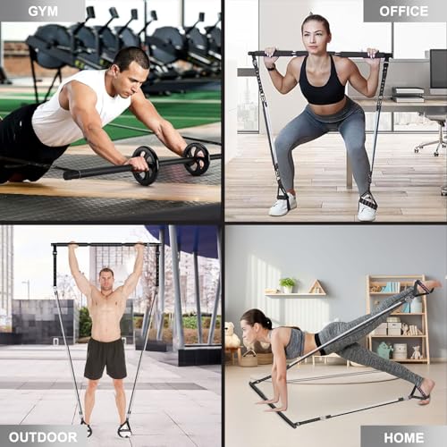 BBTOPS Pilates Bar Kit with Resistance Bands,Ab Roller,2 in 1 Foot Strap & Handle,Door Anchor Pilates Equipment with Resis...
