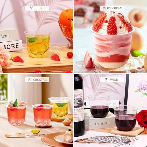 KesaPlan 100 Pcs Disposable Stemless Glasses 12oz Crystal Plastic Wine Glasses Clear Classic Cup for Meeting Weddings Birt...