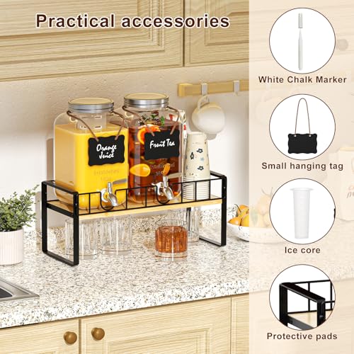 Zuyachuza 2-pack 1 Gallon Drink Dispenser,Glass Beverage Dispenser with Spigot,Lemonade dispenser Bamboo Stand for Outsid...