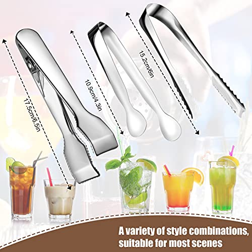 Sieral 4 Pieces Silver Ice Tongs and Scoops for Ice Bucket Stainless Steel Versatile Serving Tongs with Teeth Shovel Scoop...