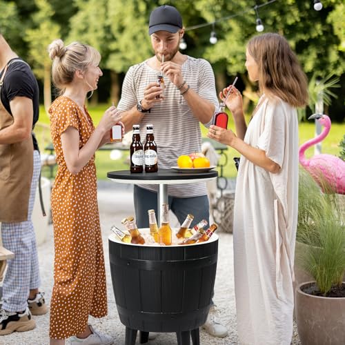 Outdoor 10 Gallon Cooler Bar, Modern Cool Bar Outdoor Patio Furniture,3 in 1 Resin Patio Beer and Wine Ice Bucket Cocktail...