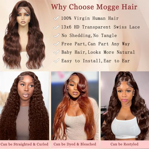 mogge Body Wave 13x6 Hd Lace Front Wigs Human Hair Pre Plucked Chocolate Brown Lace Front Wig 200 Density Colored Lace Human Hair Wigs for Black Women 4# Brown Wig 22 Inch
