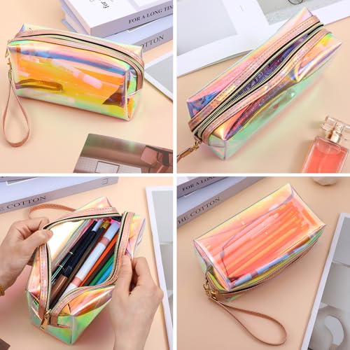 APLZGMG 2 Pcs Clear Iridescent Holographic Makeup Bag, Glitter Travel Cosmetic Pouches with Zipper, Waterproof Toiletry Or...