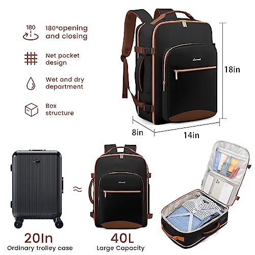 LOVEVOOK 40L Large Travel Backpack for Women Men, 17 Inch Carry on Backpack for Traveling on Airplane, Personal Item Bag A...