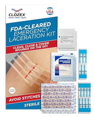 Clozex Complete Emergency Laceration Kit - Repair Wounds Without Stitches, FSA HSA Eligible Skin Clean Cover Closure Devic...