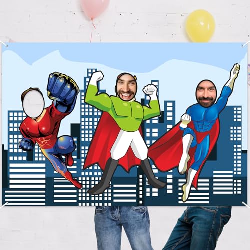 Superhero Photo Banner Backdrop Background Large Hero Face Photo Booth Props Fun Party Superhero Theme Decor for Birthday ...